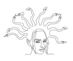 abstract Gorgon medusa Head with Snakes on its Head Continuous One Line Drawing vector