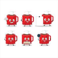 Cartoon character of glass of coffee with various chef emoticons vector