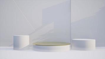 Abstract 3D products display podium showcase for scene with geometric shape. 3d rendering with gold stage to show cosmetic products. Lighting in luxury white studio. photo
