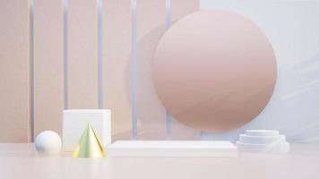 Abstract 3D products display podium showcase for scene with geometric shape. 3d rendering with white stage to show cosmetic products. Lighting in luxury pink gold studio. photo