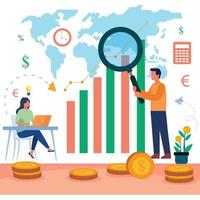 Man and woman working on Income Growth Illustration vector