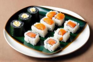 japanese cuisine. sushi and rolls on the table in the restaurant. photo