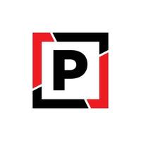 P letter with red black frame monogram. P company icon. vector