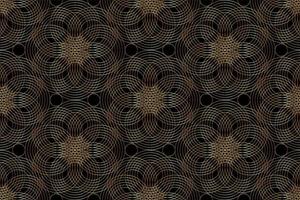 sin costura oro modelo diseño mandala de sagrado geometría antecedentes. lujo geométrico arabesco, textil oriental ornamento. resumen flores símbolo, vector textura para web y impresión aislado en negro