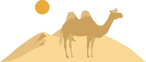 Camel in the desert icon. Flat illustration summer vector