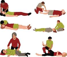 Set of vector illustrations of a set of people doing stretching exercises.