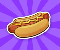 Sticker of cartoon hot dog with mustard vector