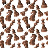 A pattern of black chess pieces made of wood on a white background. Chess moves on a checkered board. Chess cartoon, chess board. Texture for printing on textiles and paper. Gift packaging vector