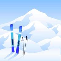 Ski resort banner. Ski on snow and mountains view. Extreme and healthy lifestyle. Vectoro illutration vector