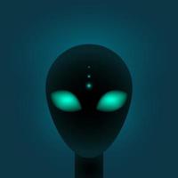 Head of Alien with big green eyes. Sci-fi or paranormal creature. Vector illustation
