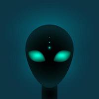 Head of Alien with big green eyes. Sci-fi or paranormal creature. Vector illustation