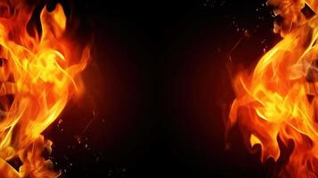 Fire flames on black background. Closeup of fire flames isolated on black background. photo