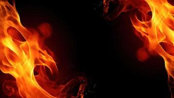 Fire flames on black background. Closeup of fire flames isolated on black background. photo