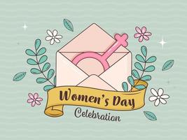 Women's Day Celebration Concept With Pink Venus Symbol Inside Envelope On Floral Decorated Background. vector