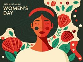International Women's Day Concept With Fashionable Young Girl Character On Floral Decorated Background. vector
