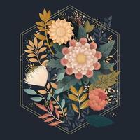 Beautiful Floral Inside Hexagonal Frame Background. vector