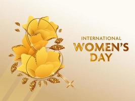 International Women's Day Concept With Golden 8 Number Forming Venus Symbol On Florals Decorated Background. vector