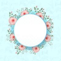 Empty Circular Frame On Roses Floral Decorated Background. vector