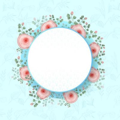 Empty Circular Frame On Roses Floral Decorated Background.