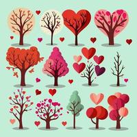 Collection Of Beautiful Tree Icon Set In Flat Style. Love Concept. vector