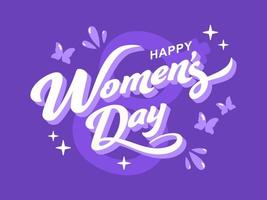 Happy Women's Day Font On Violet Eight Number Background With Butterflies. vector