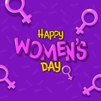 Happy Women's Day Font With Venus Symbols On Purple Memphis Dash Pattern Background. vector