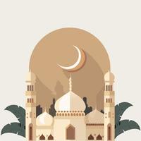 Illustration of Mosque Arched With Crescent Moon And Copy Space On Beige Background. vector