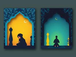 Beautiful Greeting Cards or Templates For Islamic Festival of Holy Month Ramadan Concept. vector