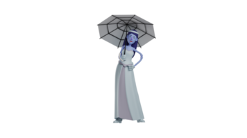 3D illustration. Adorable Princess 3D Cartoon Character. Beautiful princess standing with an umbrella. Princess put one hand on her waist with a sweet smile. 3D cartoon character png