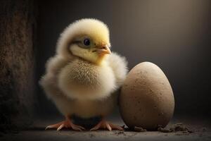bebé pollo y huevo ai generado foto
