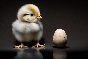 bebé pollo y huevo ai generado foto