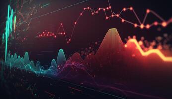 , stock market chart lines, financial graph on technology abstract background represent financial crisis, financial meltdown. Technology concept, trading market concept. photo