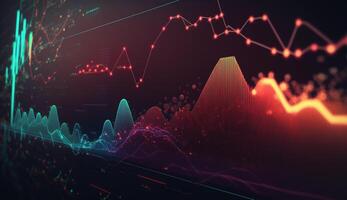 generativo ai, valores mercado gráfico líneas, financiero grafico en tecnología resumen antecedentes representar financiero crisis, financiero fusión de un reactor. tecnología concepto, comercio mercado concepto. foto