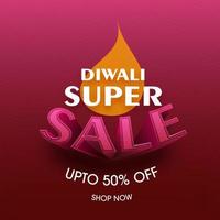 Diwali Super Sale Poster Design In Dark Pink And Red Color. vector