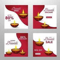 diwali rebaja póster diseño en blanco y granate color con diferente descuento oferta iluminado petróleo lámparas vector