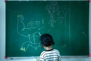 A little boy with a brilliant imagination is clearly visible on the slate photo