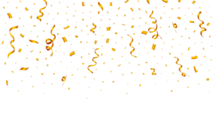 Confetti PNG for the festival background. Golden party element ribbon and confetti falling. multicolor confetti isolated on a transparent background. Carnival elements. Birthday celebration PNG.