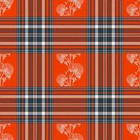 Original plaid textile design in red color with traditional scottish thistle symbol. Vector seamless fabric.