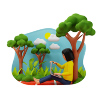 Freelance Girl Working From Park 3D Character Illustration png