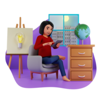 Girl Sitting On Couch 3D Character Illustration png