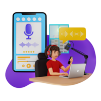 Woman Uploading Podcast To Streaming Platform App 3D Character Illustration png