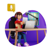 Woman Reading Podcast Script 3D Character Illustration png
