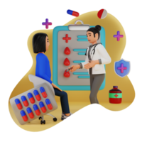 kvinna läkare tar blod prov av patient 3d karaktär illustration png