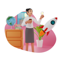 Female Entrepreneur Launch Startup 3D Character Illustration png