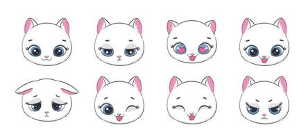 Set of funny cartoon white cats isolated on white. Vector illustration.