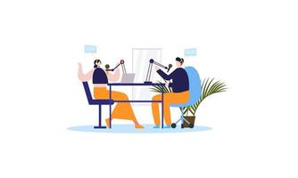 Podcast concept. Illustration about podcasting. Podcaster speaking in microphone illustration vector