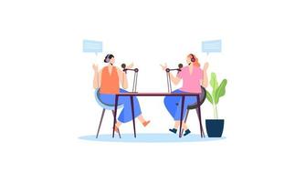 Podcast concept. Illustration about podcasting. Podcaster speaking in microphone illustration vector