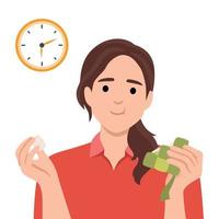 plano vector ilustración representando un musulmán mujer comiendo ketupat para islámico banquete día