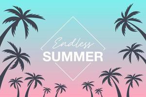 Endless Summer background with palm trees. Vector background with modern typography for banner, poster, flyer, card, postcard, cover, brochure.