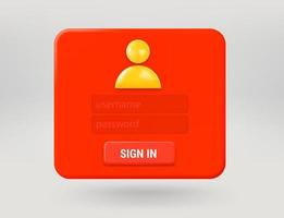 Pop up window with sign in button. 3d vector illustration
